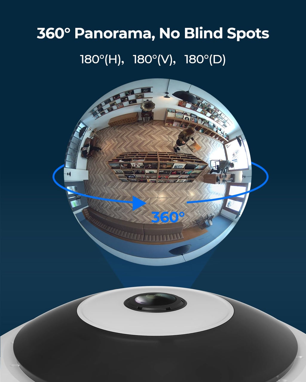 WiFi Security Fisheye Camera, 2K+ 6MP 360° Panorama Z3451
