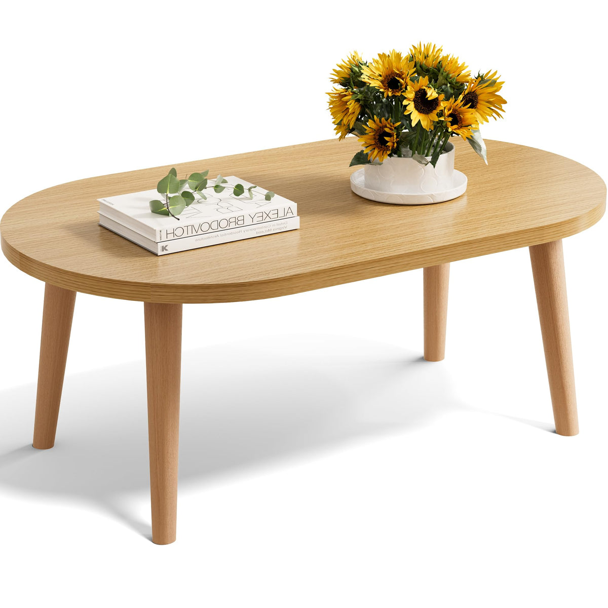 Small Oval Coffee Table with Solid Wood Legs T124