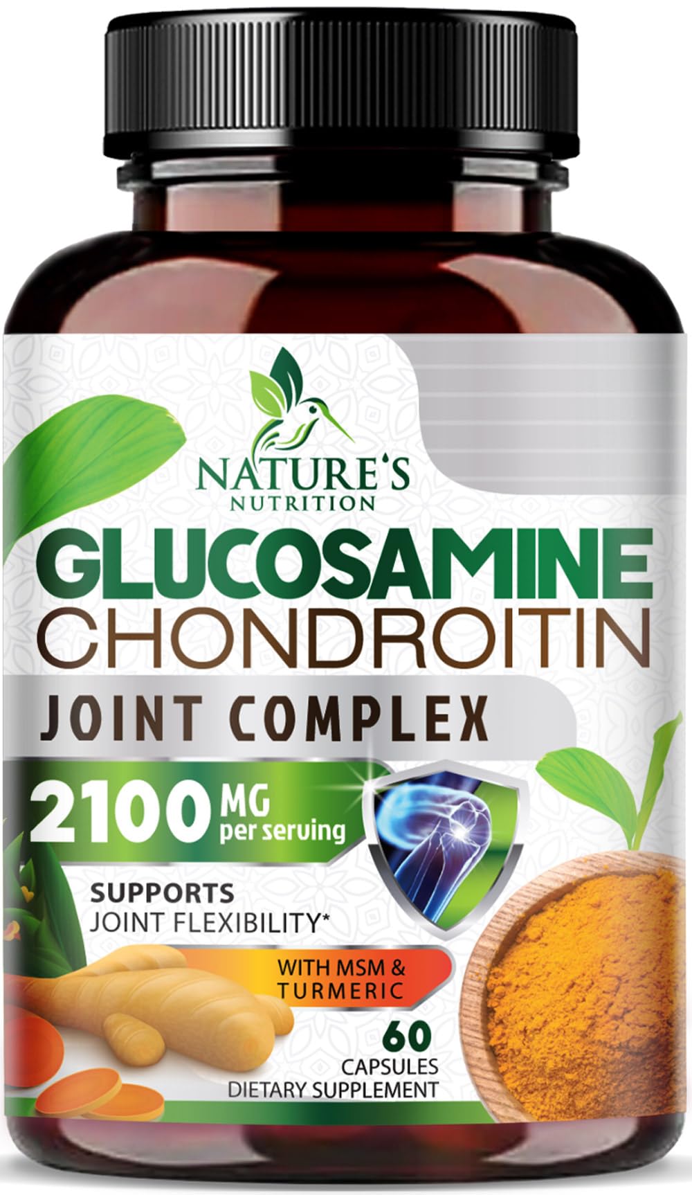 Glucosamine Chondroitin MSM 2100mg Joint Support Supplement with Turmeric & Boswellia 60 Capsules J9535