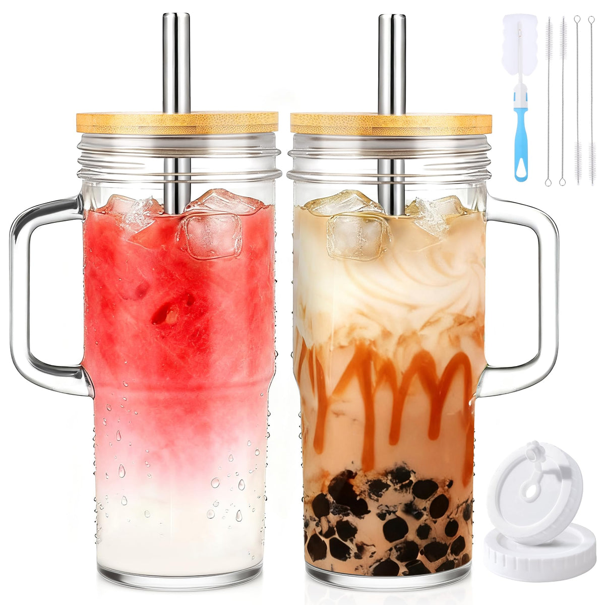 24oz Glass Tumbler with Lid & Straw 2-Pack A34895