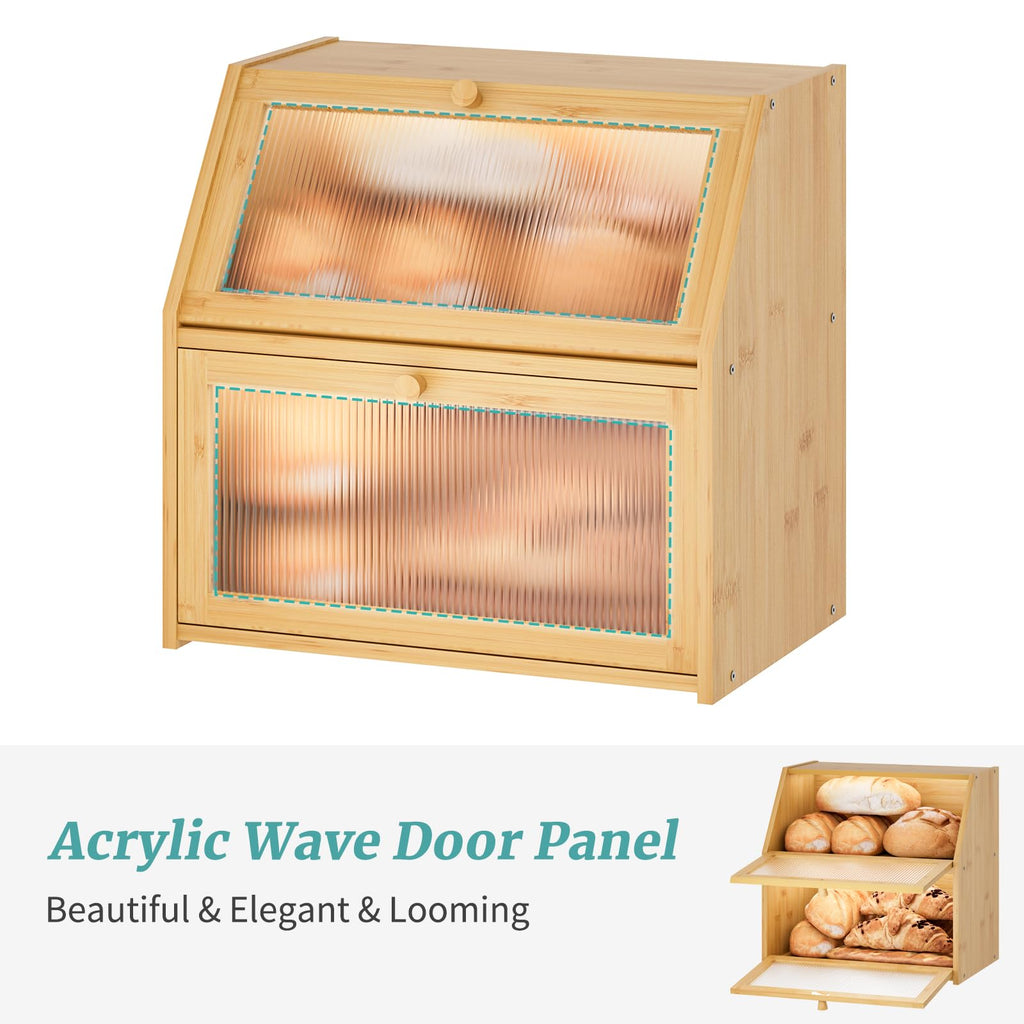 Extra Large Bamboo Wood Double Layer Bread Box O487727