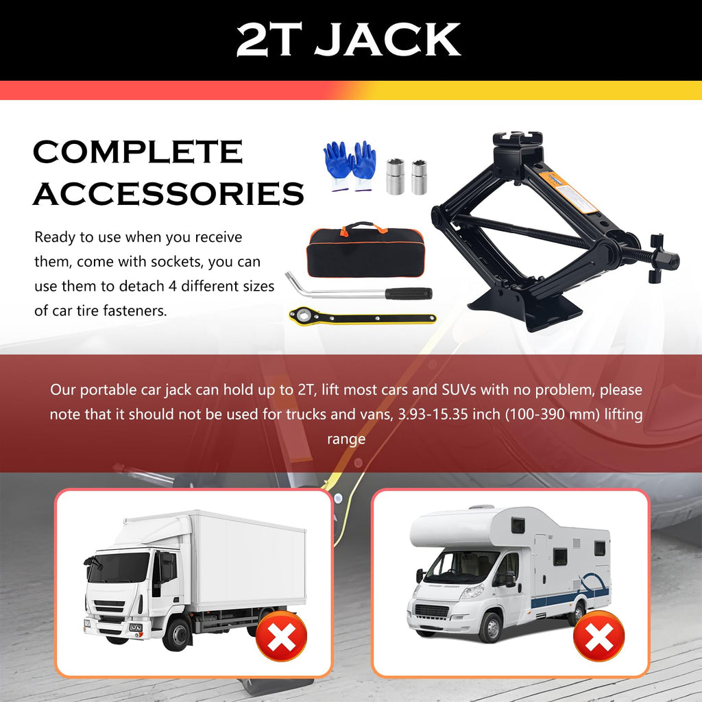 2T Scissor Jack Car Tool Kit X2355