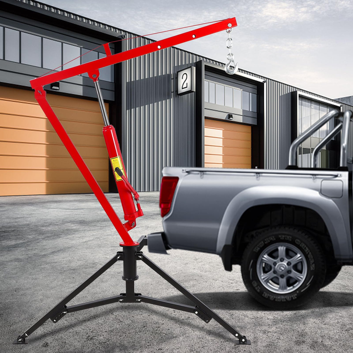 1000lbs Hydraulic Pickup Truck Crane, 360° Swivel Hitch Receiver Mounted with Adjustable Boom V3729
