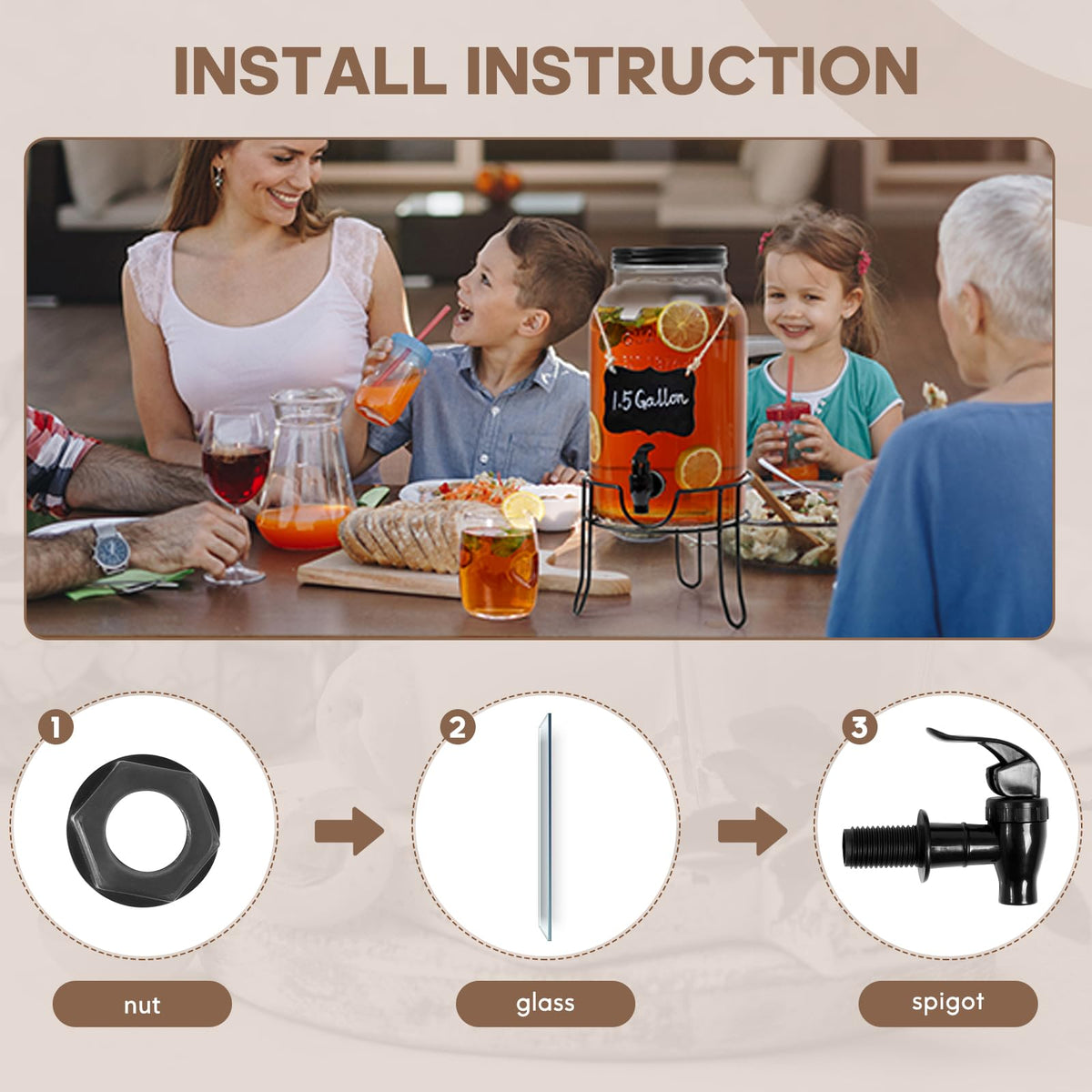 1.5 Gallon Glass Drink Dispenser with Spigot D15082