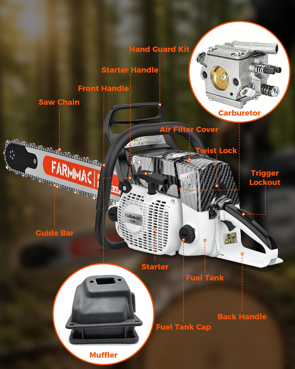 72cc 2-Cycle Gas Chainsaw with 24 Inch Bar O758