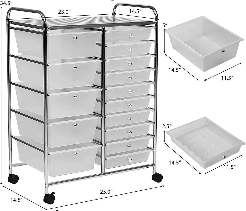 15 Drawer Rolling Storage Cart with Removable Drawers L3453