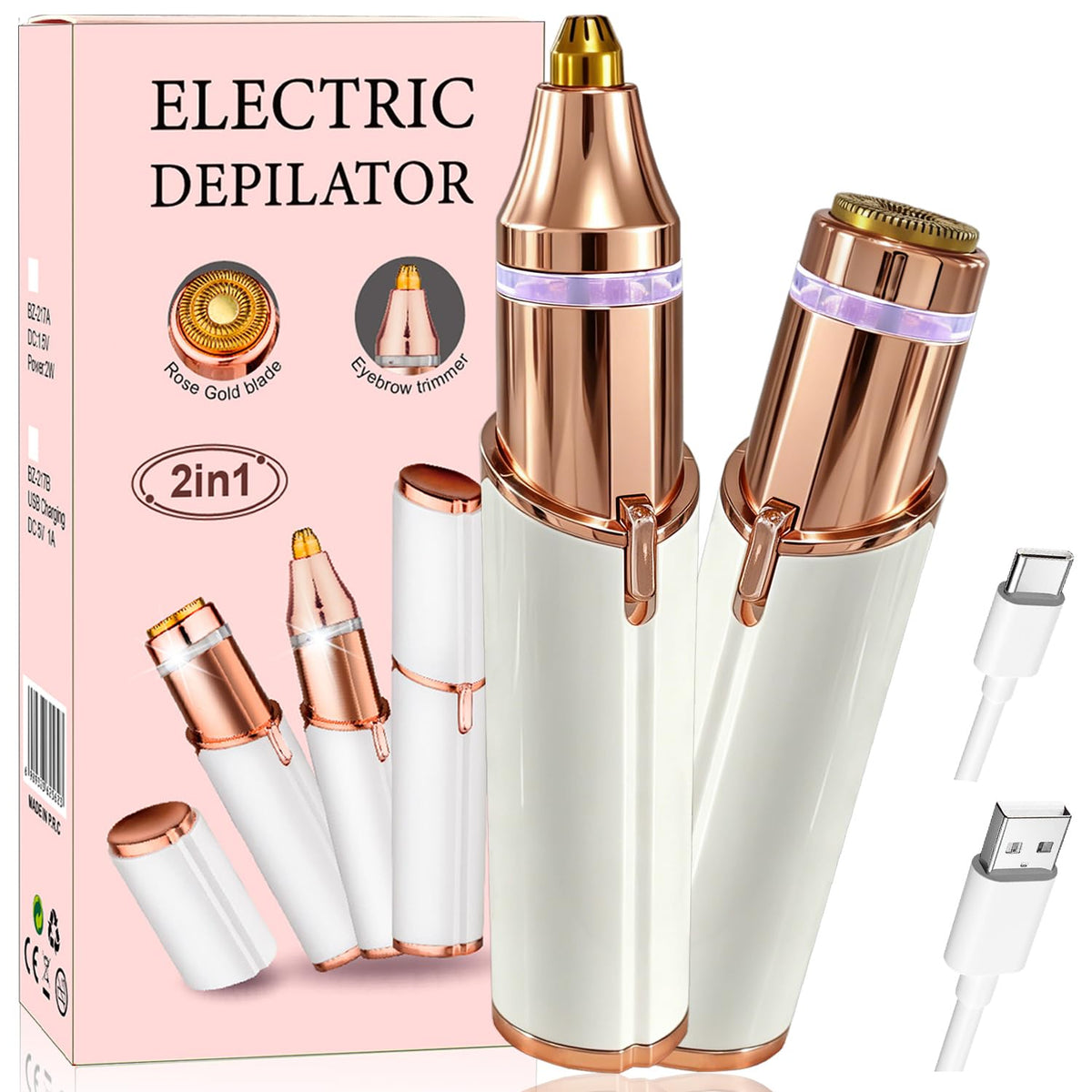 2 in 1 Electric Facial Hair Removal Device with LED Light L9651
