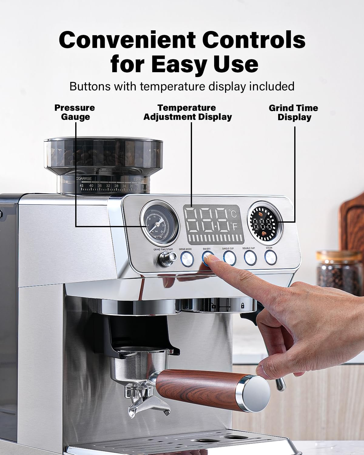 20 Bar Espresso Machine with Built-In Grinder W18647