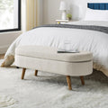 Beige Oval Storage Ottoman Bench with Rubber Wood Legs H41249