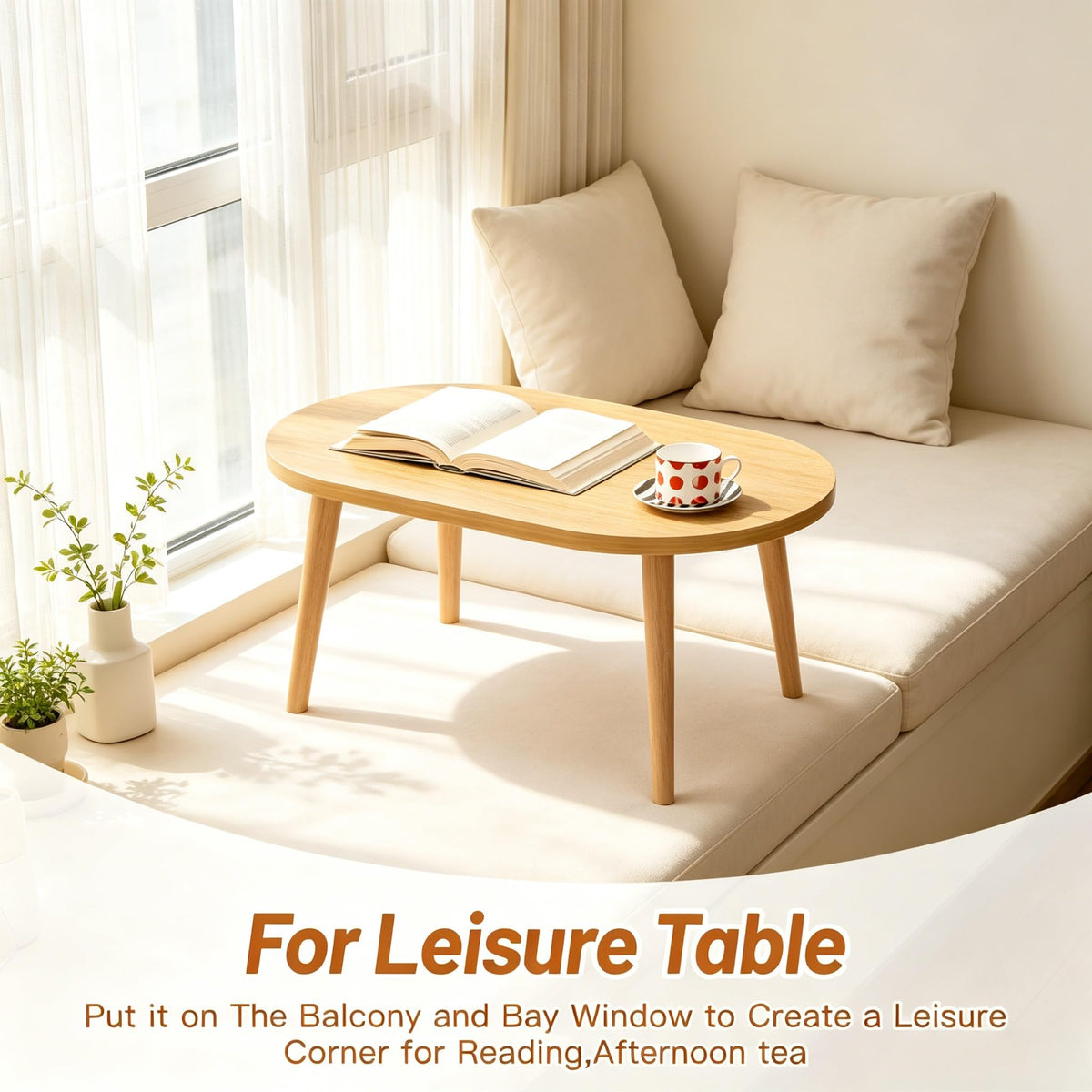 Small Oval Coffee Table with Solid Wood Legs T124