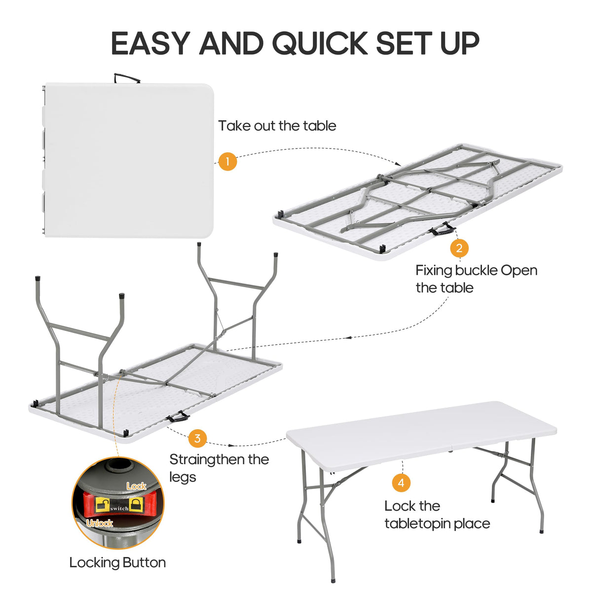 6ft Heavy Duty Folding Table White L30313