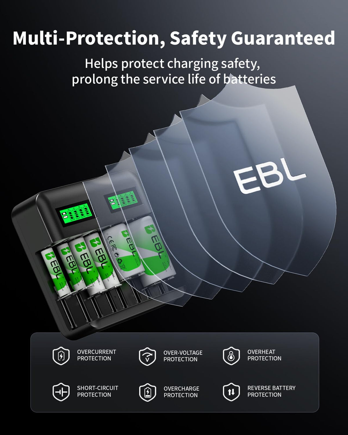 AA AAA C D Rechargeable Battery Charger with 8 PCS Batteries Y265764