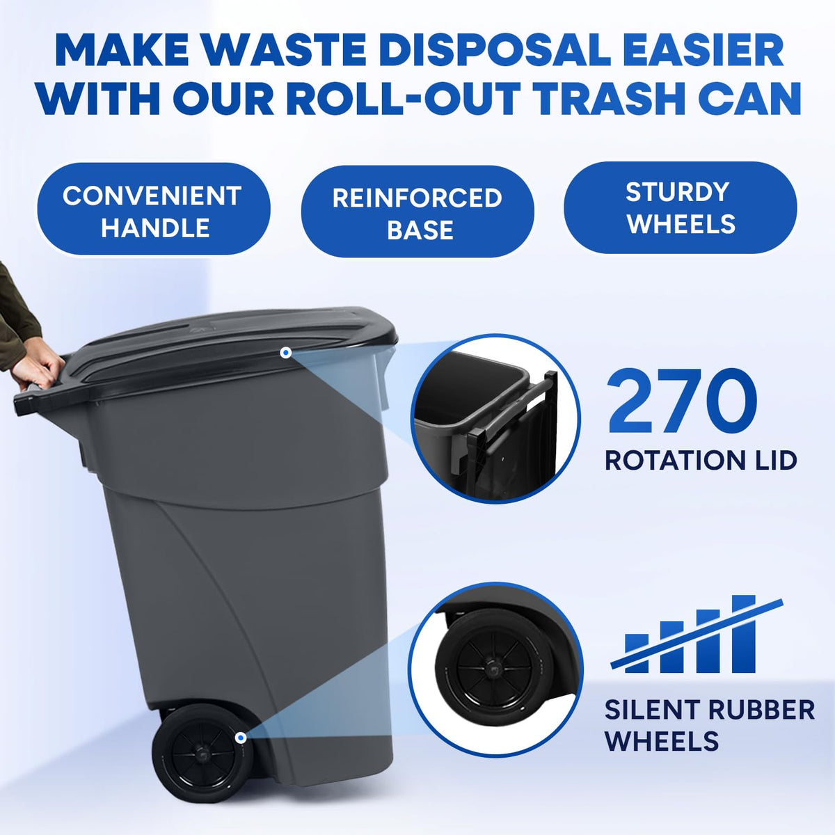 50 Gallon Gray Outdoor Trash Can with Lid and Wheels K137