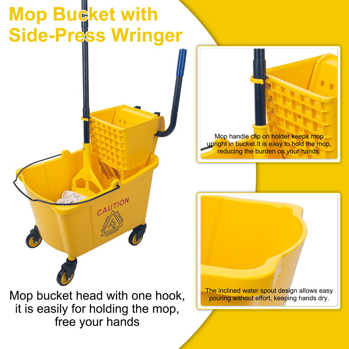 35 Quart Mop Bucket with Side Press Wringer on Wheels O923