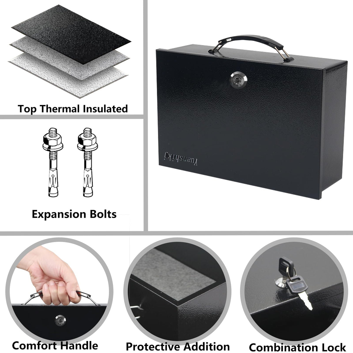Fireproof Key Lock Steel Security Safe Box, 0.38 Cu Ft, Black N4991