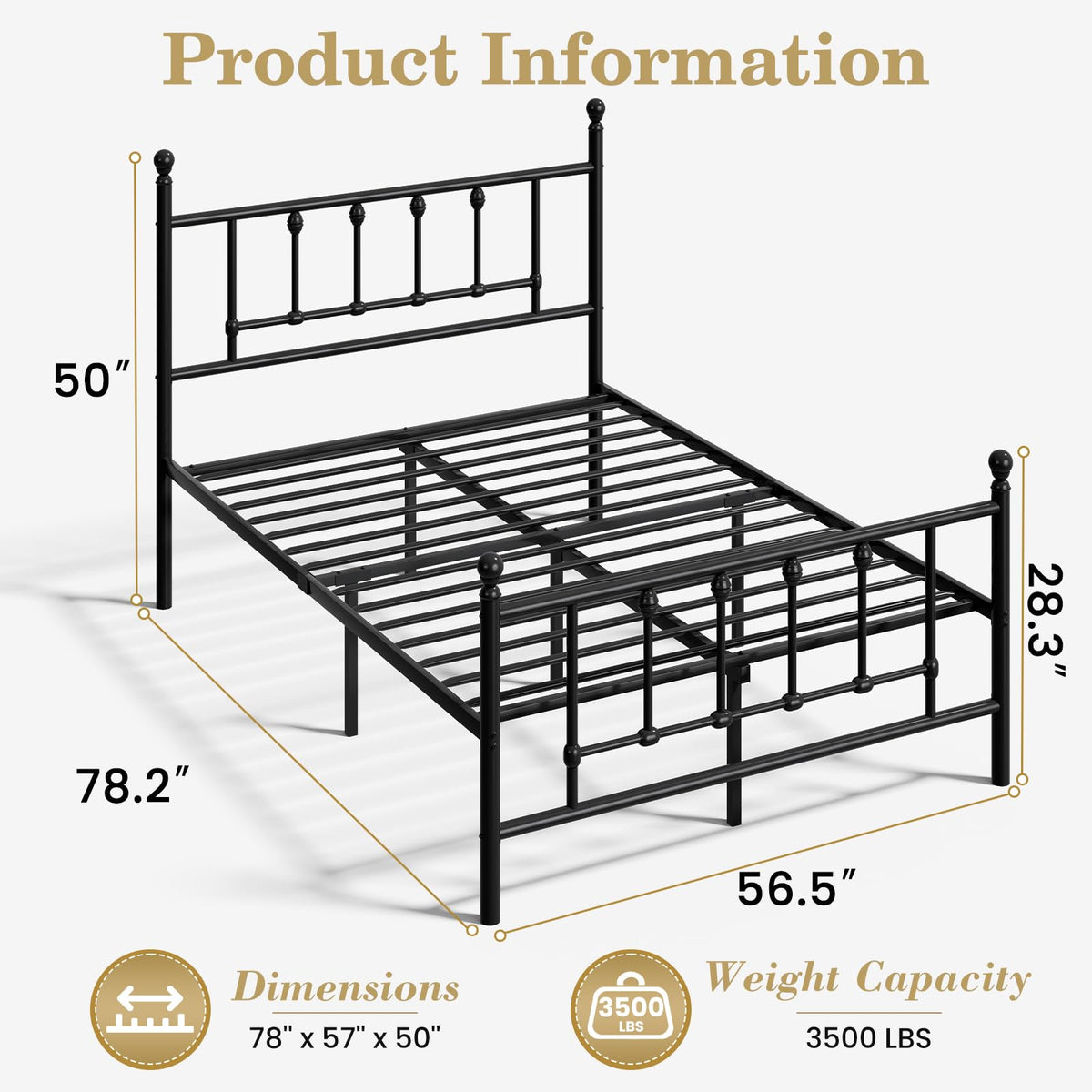 14 Inch Full Size Victorian Metal Platform Bed Frame with Headboard and Footboard G37197