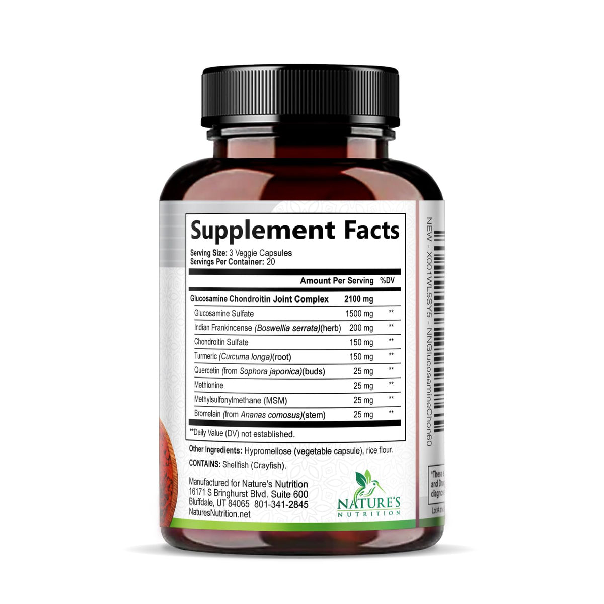 Glucosamine Chondroitin MSM 2100mg Joint Support Supplement with Turmeric & Boswellia 60 Capsules J9535