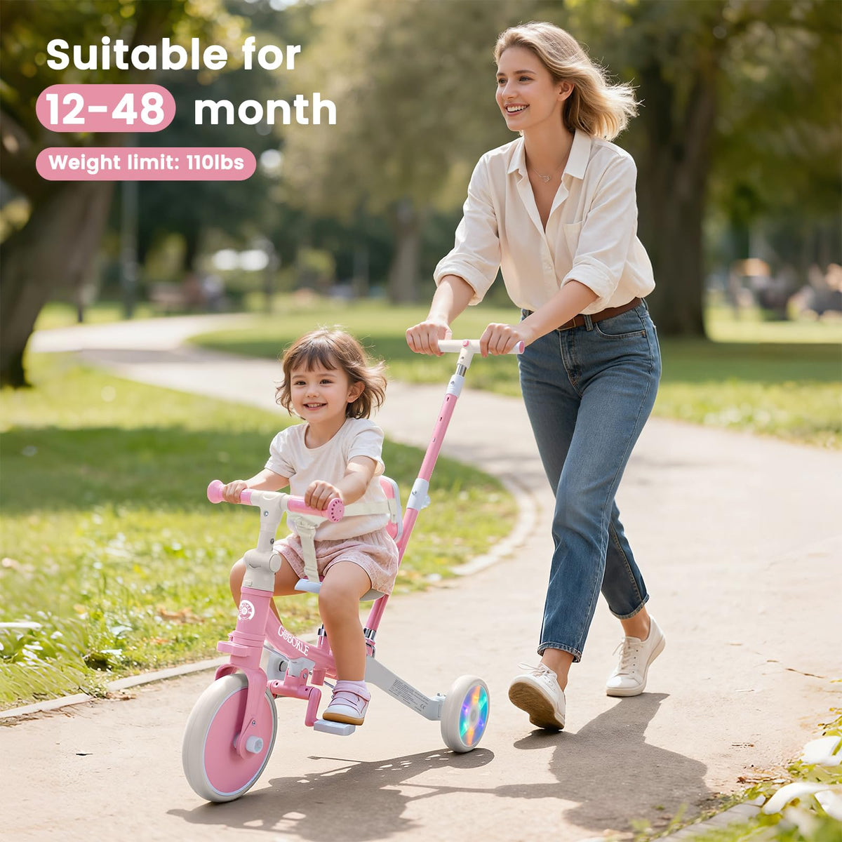 5-in-1 Convertible Toddler Tricycle with Push Handle L139159