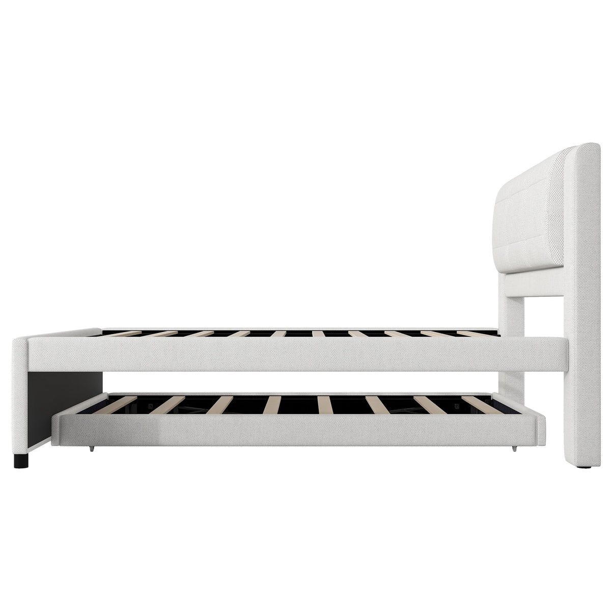 Full Size Linen Fabric Upholstered Platform Bed with Twin Size Trundle B899