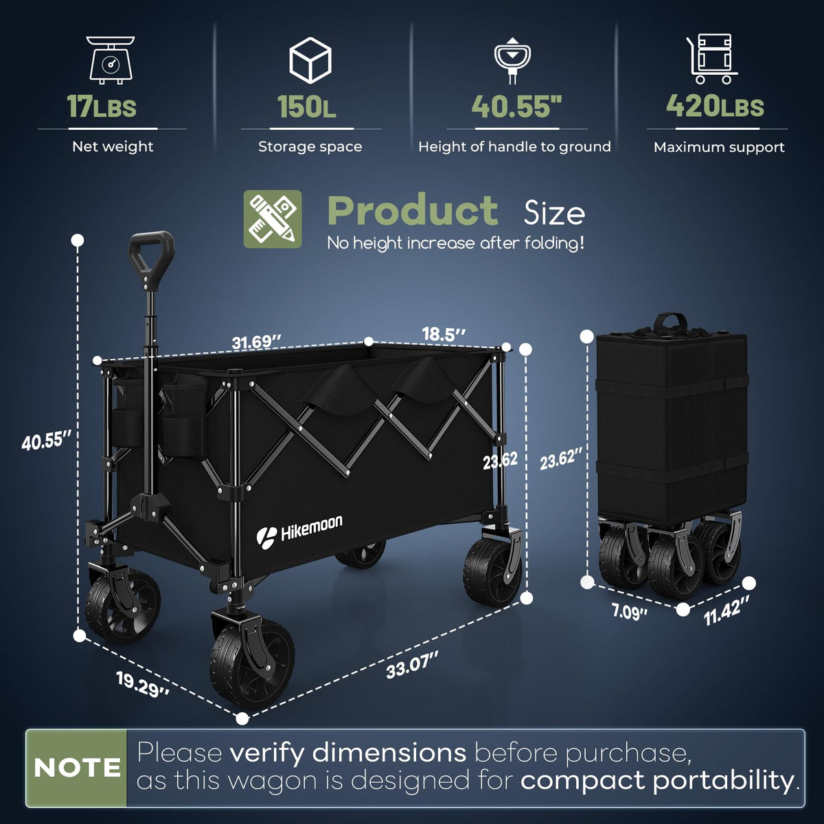150L Collapsible Wagon with Big Wheels V296