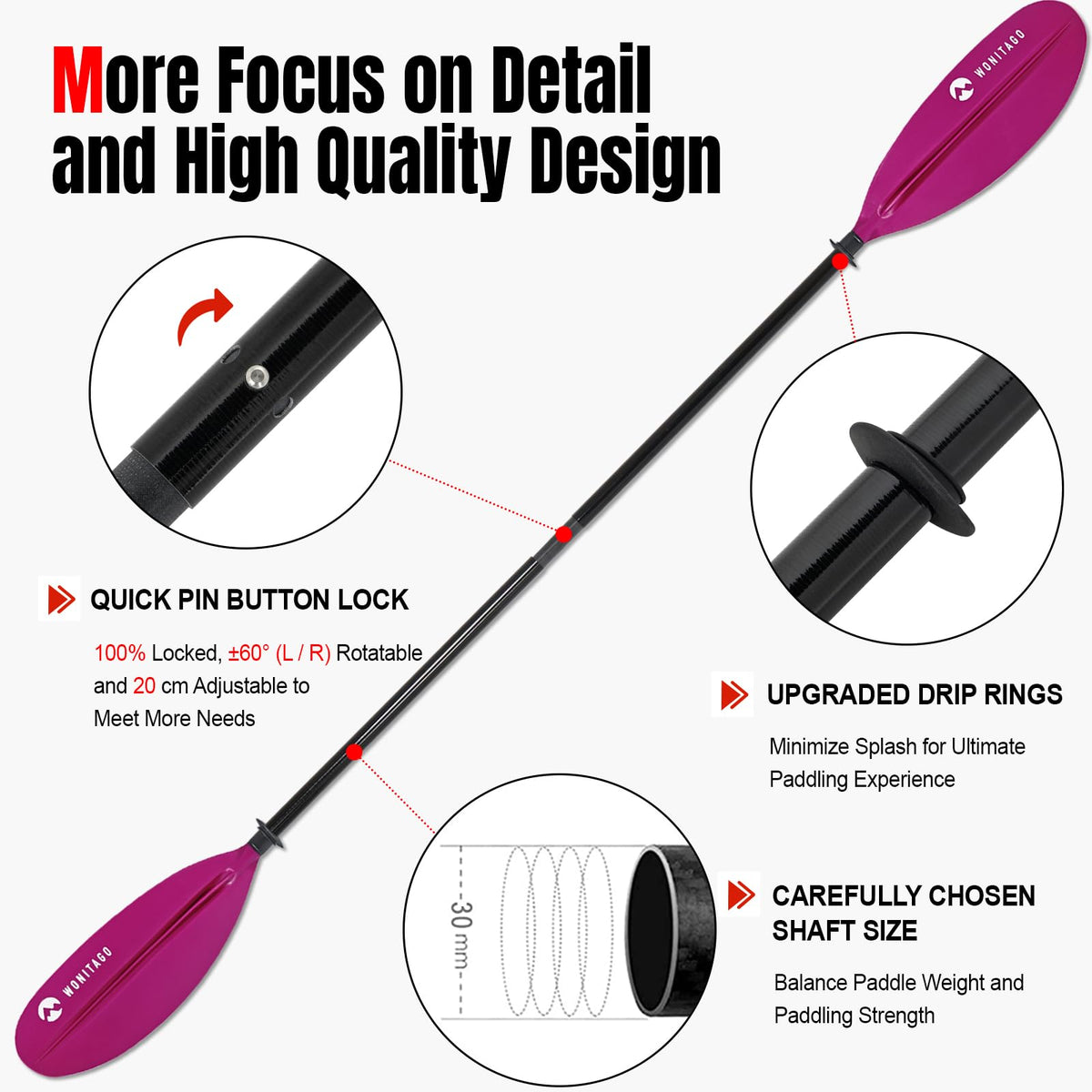 Adjustable Fiberglass Shaft PP Blade Kayak Paddle Z729872