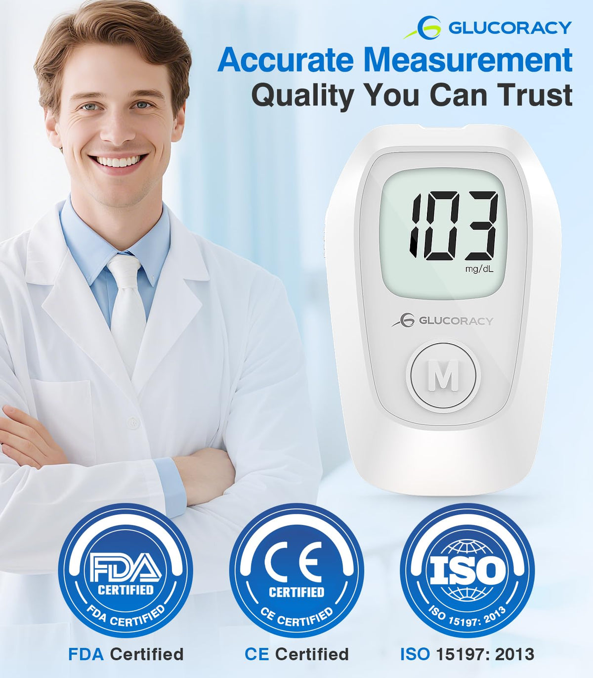 Glucose Monitor Kit, 100 Blood Glucose Strips, No Coding G3399
