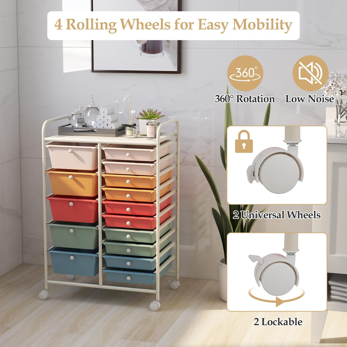 15 Drawer Rolling Storage Cart with Removable Drawers L3453