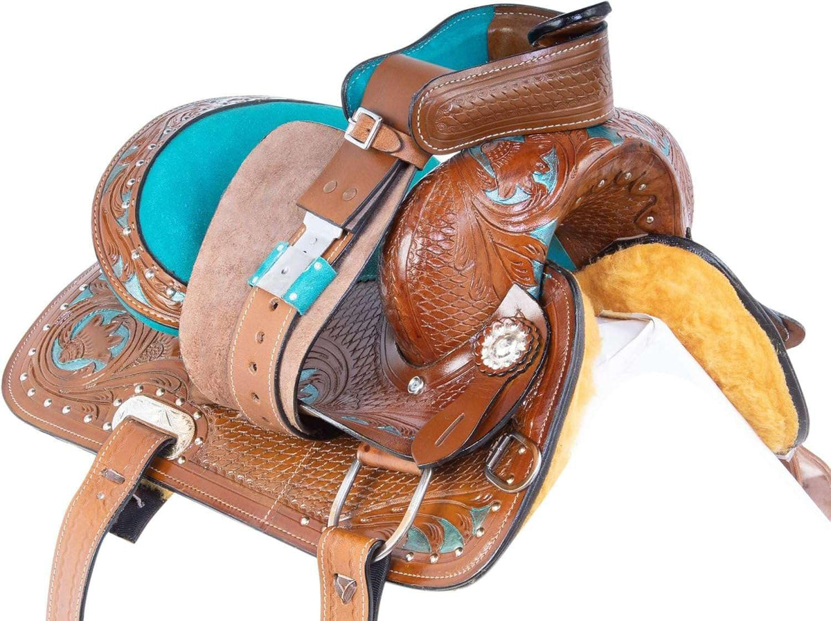 Leather Barrel Saddle with Headstall, Reins and Breast Collar G191435