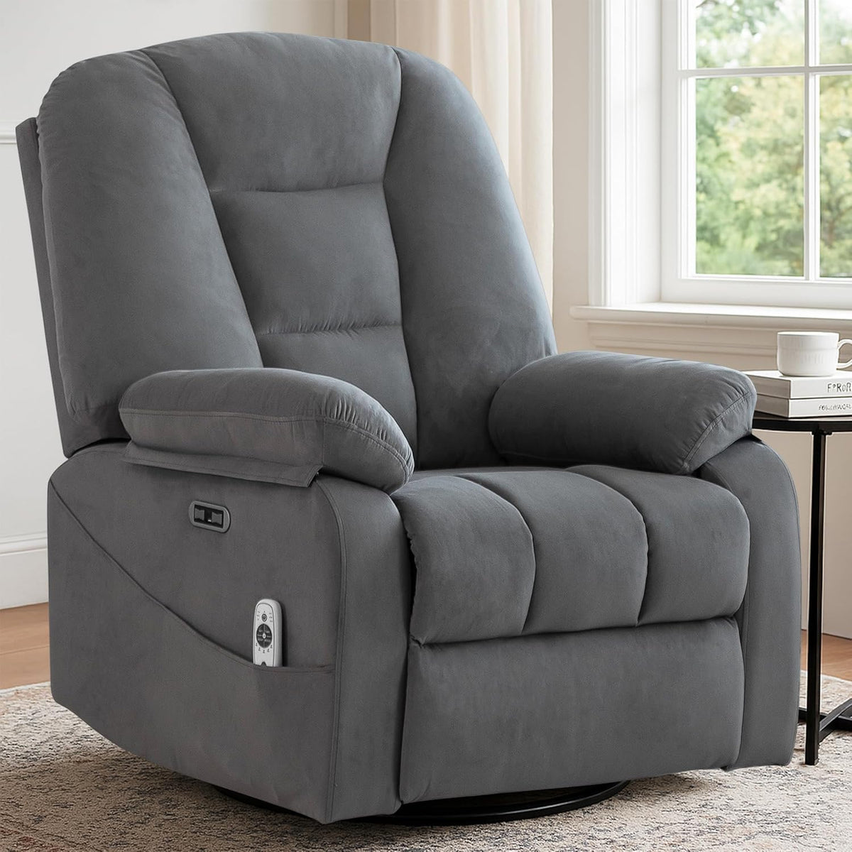 Power Swivel Rocker Recliner Chair with Massage and Heat, Gray X431868