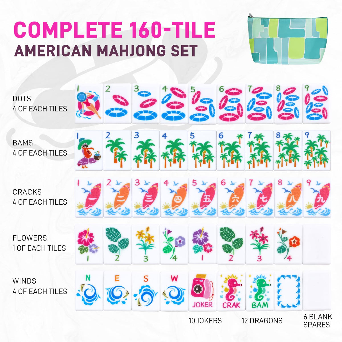 160 Tiles Thin Plastic Mahjong Set with Bag and 4 Racks V365