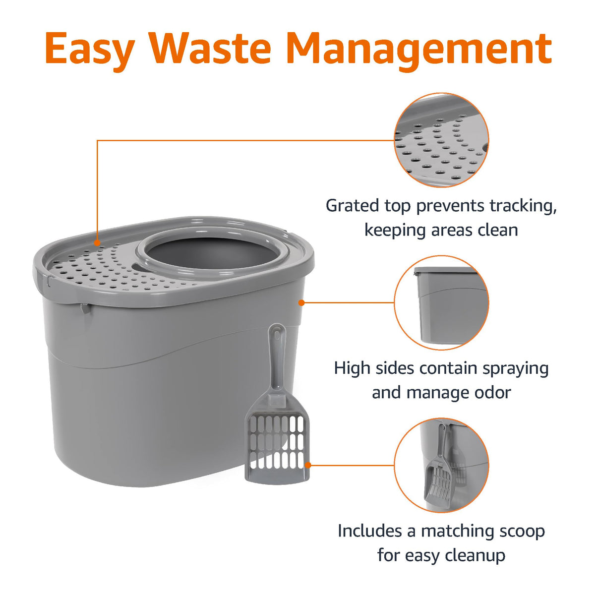 Large Top Entry Cat Litter Box with High Sides and Scoop I574