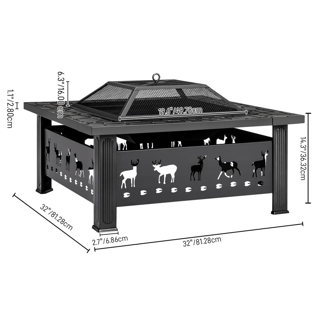 32 Inch Square Wood Burning Fire Pit Table S415