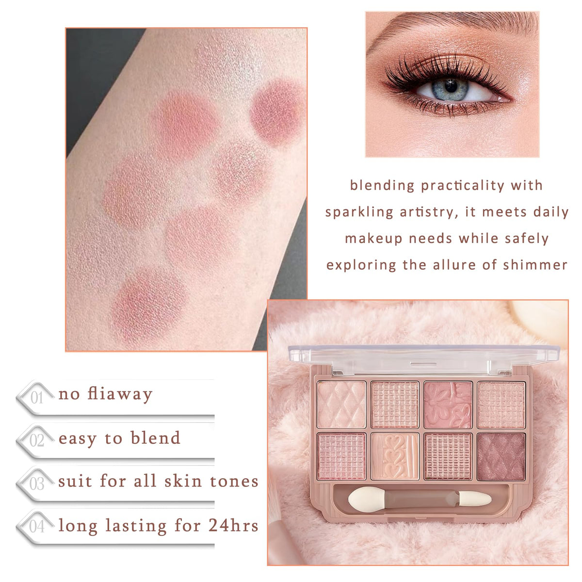 Brown and Pink Shimmer Eyeshadow Palette U447