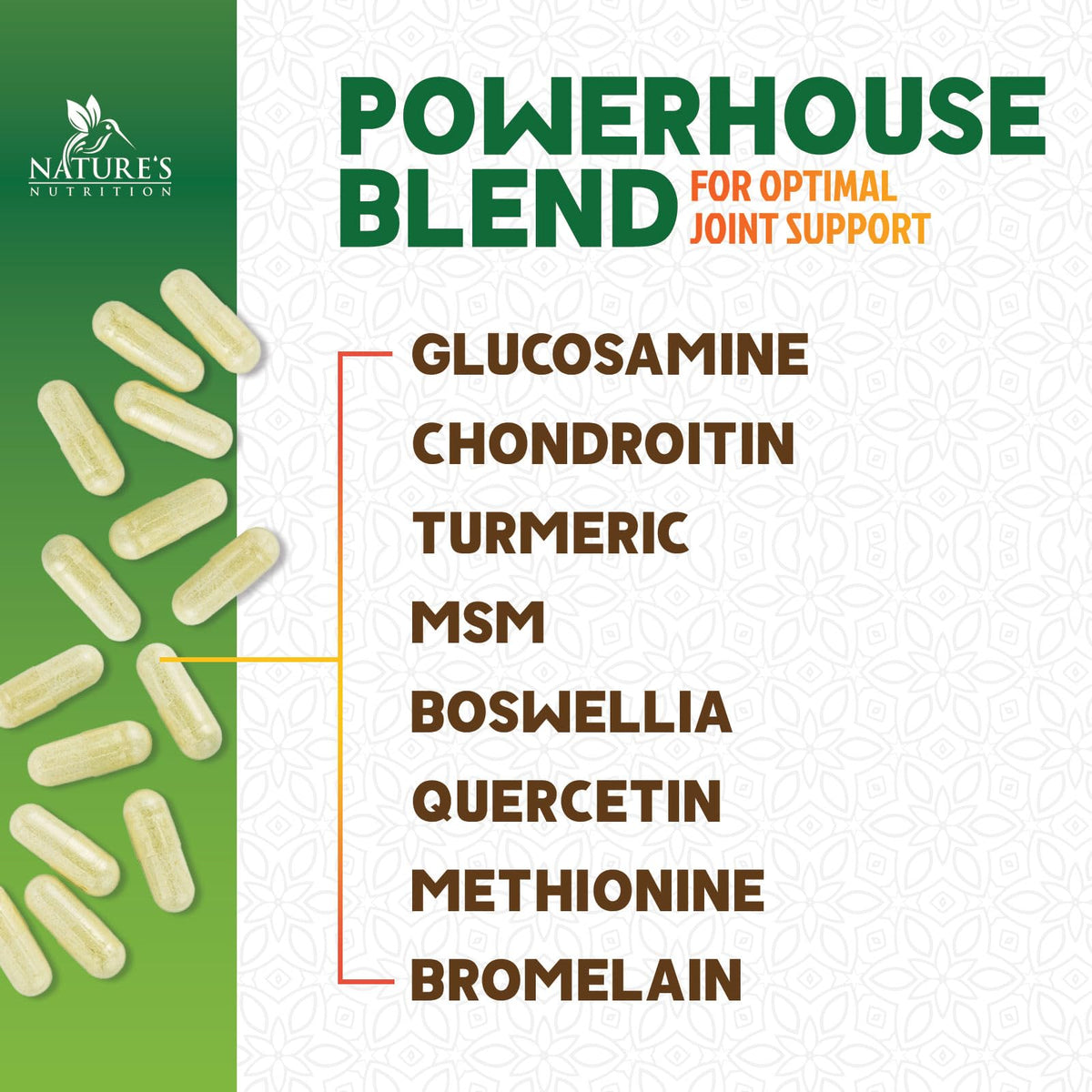 Glucosamine Chondroitin MSM 2100mg Joint Support Supplement with Turmeric & Boswellia 60 Capsules J9535