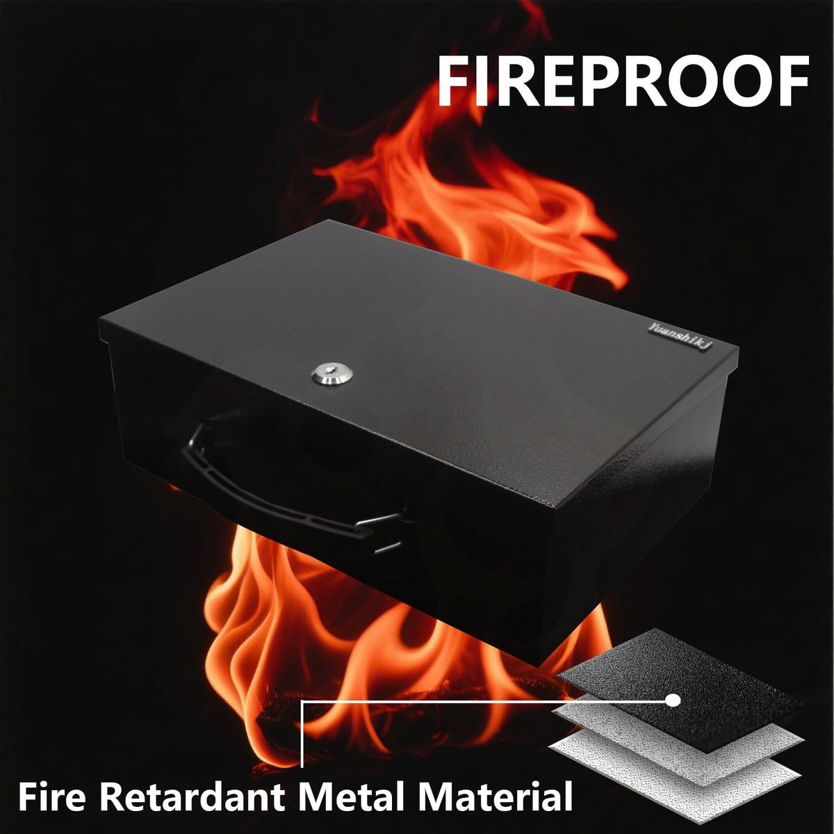Fireproof Key Lock Steel Security Safe Box, 0.38 Cu Ft, Black N4991