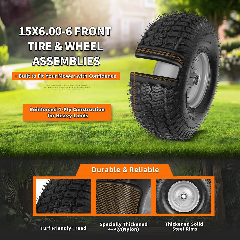 2 Pack 15x6.00-6nhs Tubeless Lawn Mower Tires and Wheel X983599