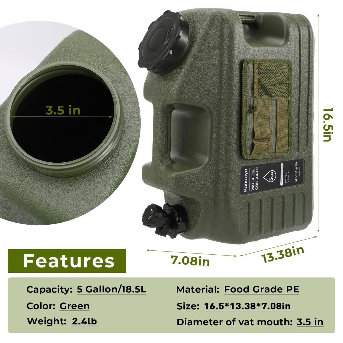 5 Gallon BPA Free Water Container with Spigot S8620
