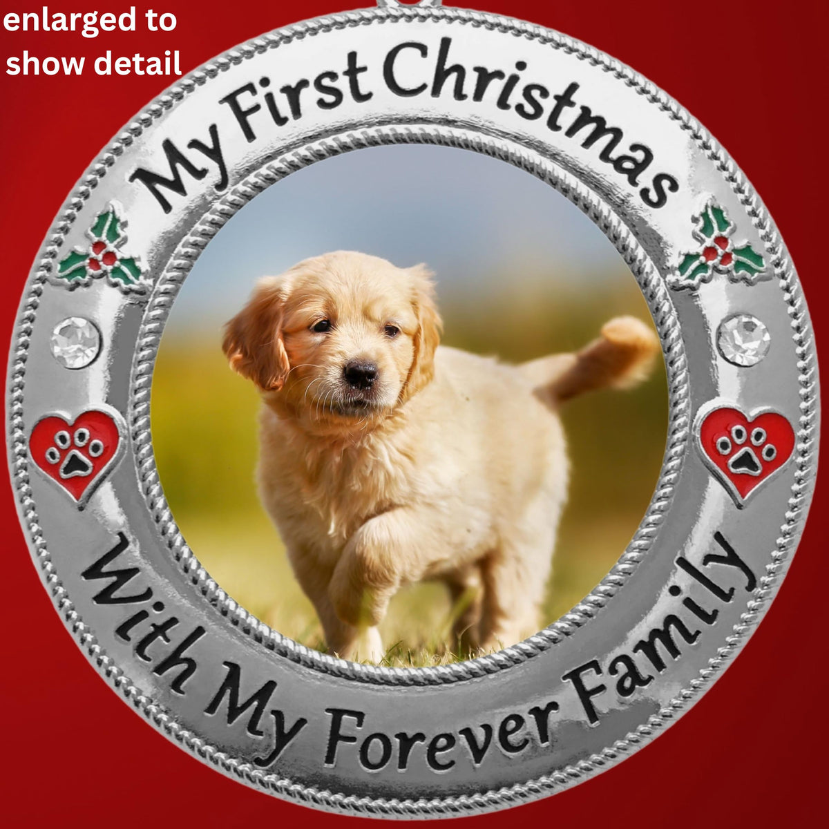 Dog Photo Ornament with Red Heart, 3 Inch S75647
