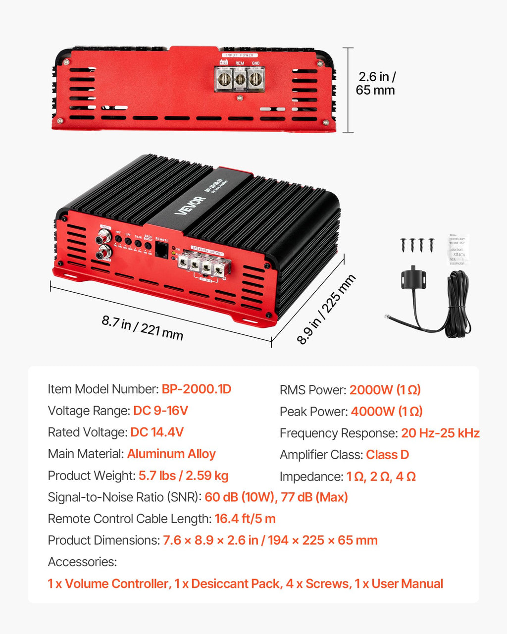 1-Channel Class D Car Audio Amplifier M73960