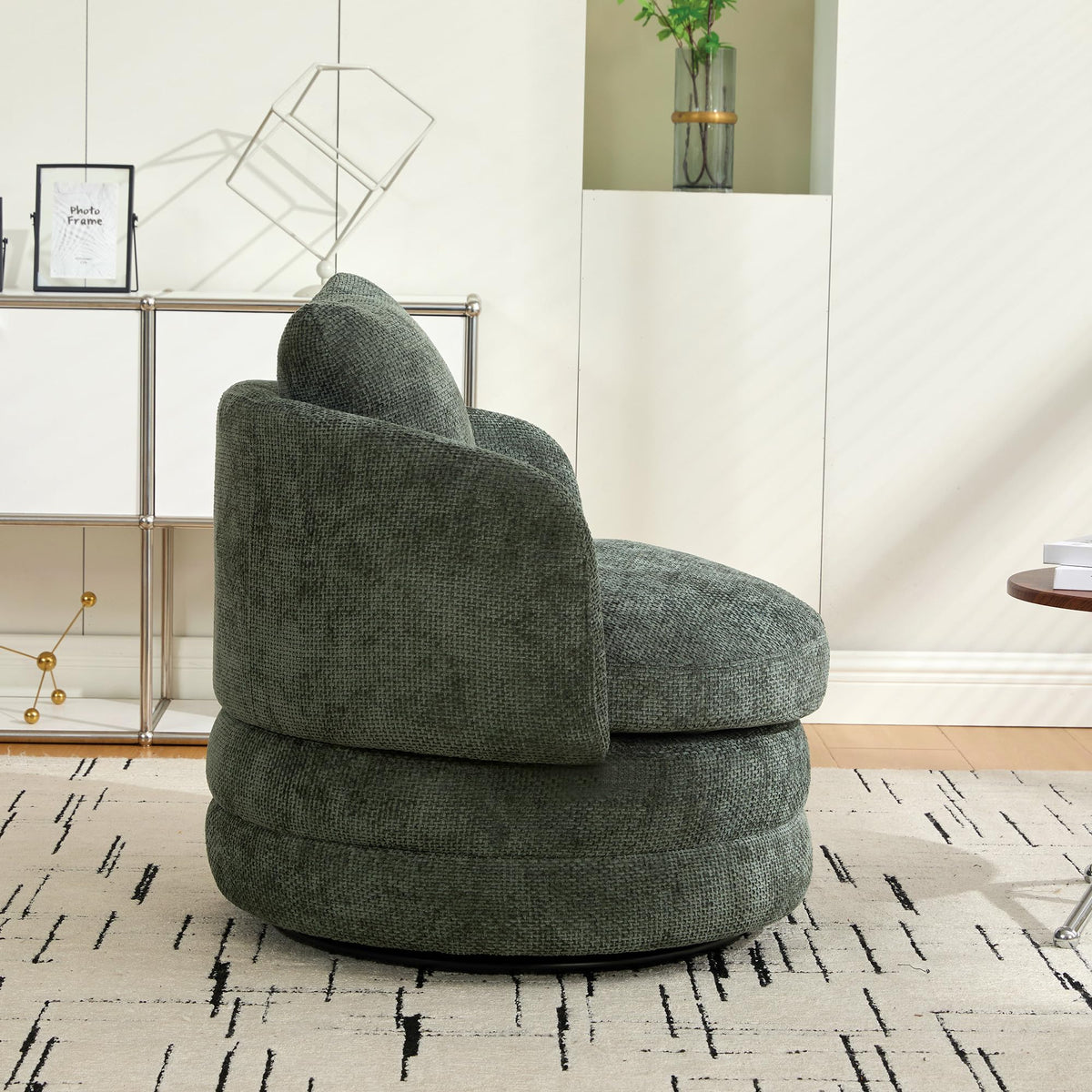 30" Modern Round Set of 2 Swivel Chenille Upholstered Barrel Chair K93876