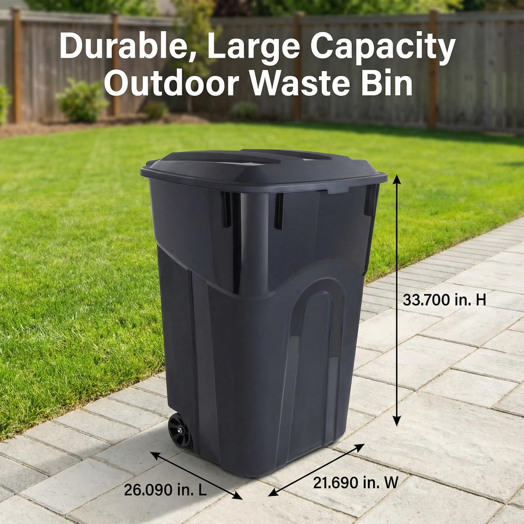 32 Gallon Wheeled Heavy Duty Plastic Garbage Can with Attached Lid T750