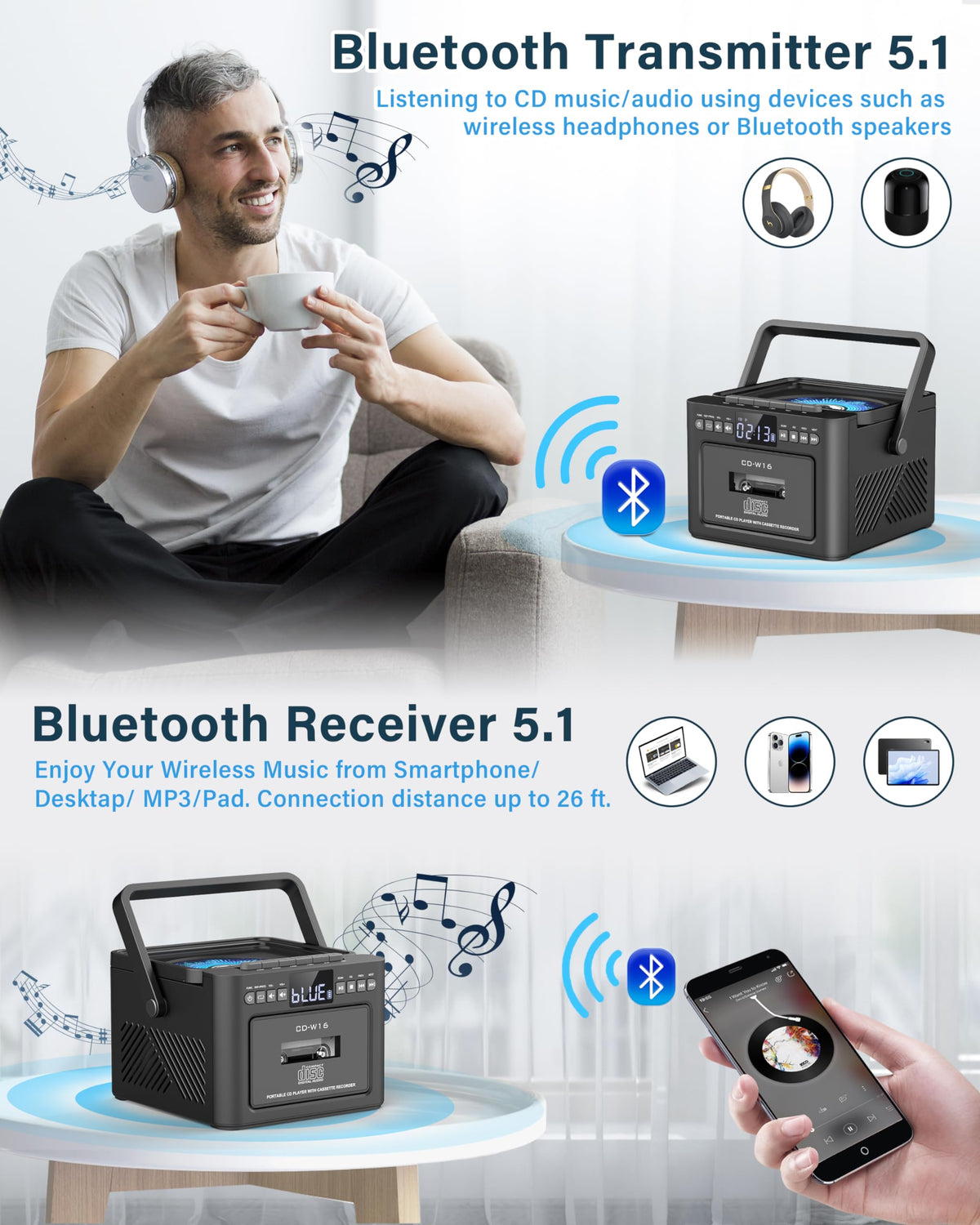 Boombox Cassette CD Player Combo with Bluetooth C88650