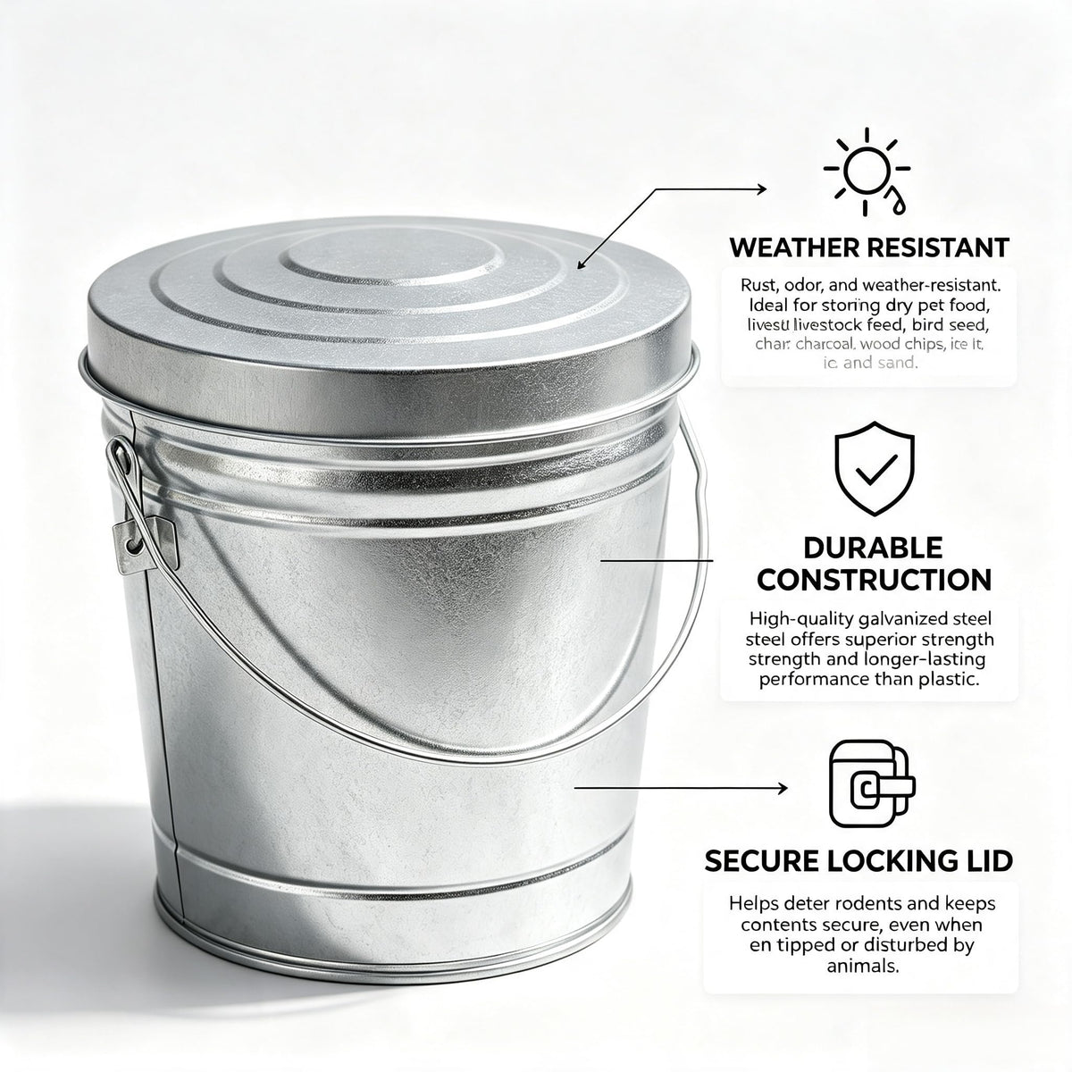 6 Gallon Galvanized Metal Trash Can with Locking Lid O258
