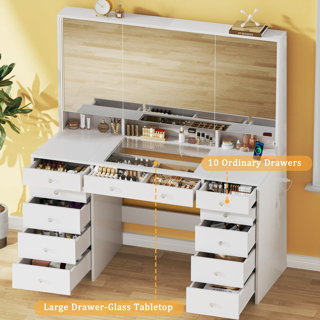 White Vanity Desk with Mirror and Lights V4369