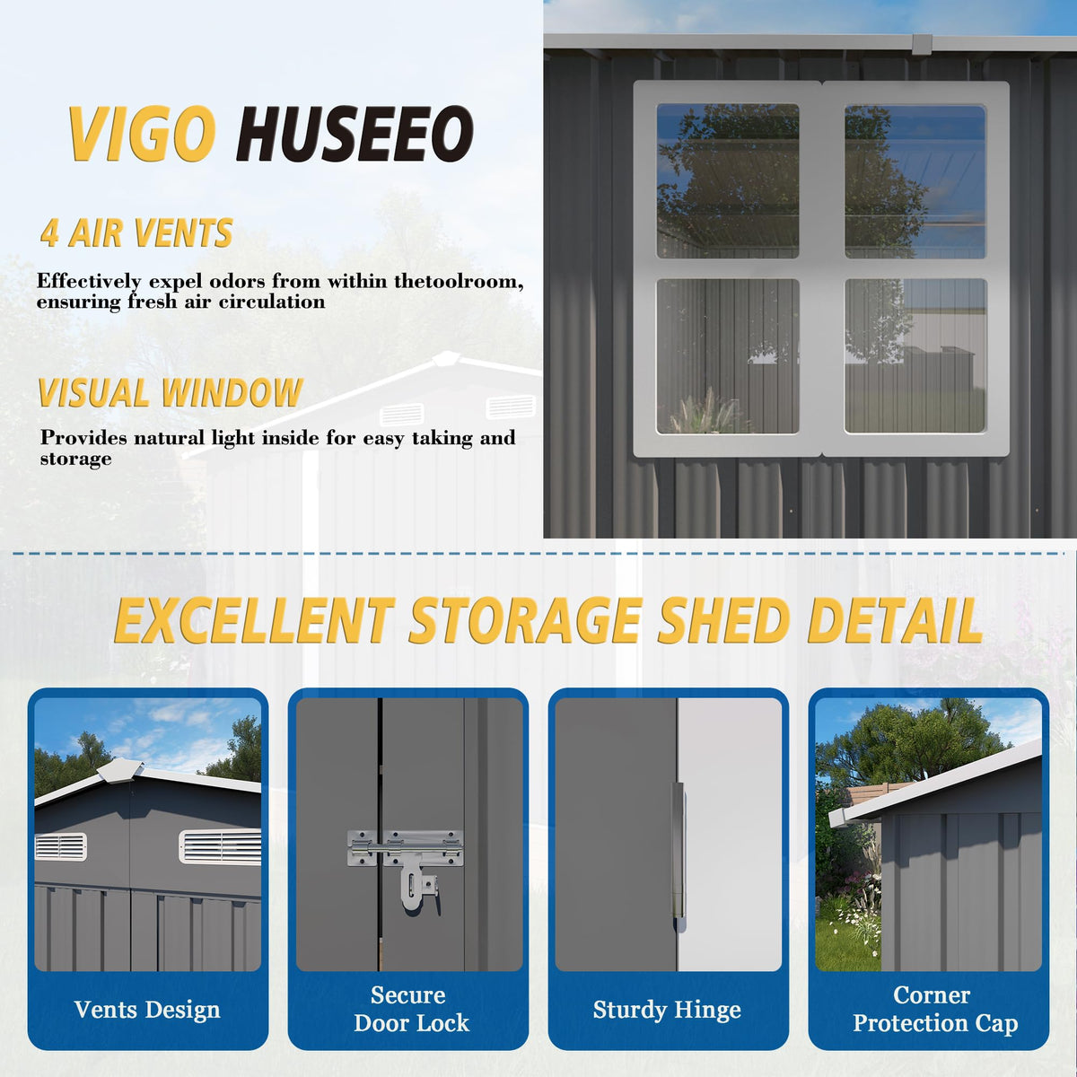 10x14x6.7FT Galvanized Steel Outdoor Storage Shed with Lockable Door & Window K6083