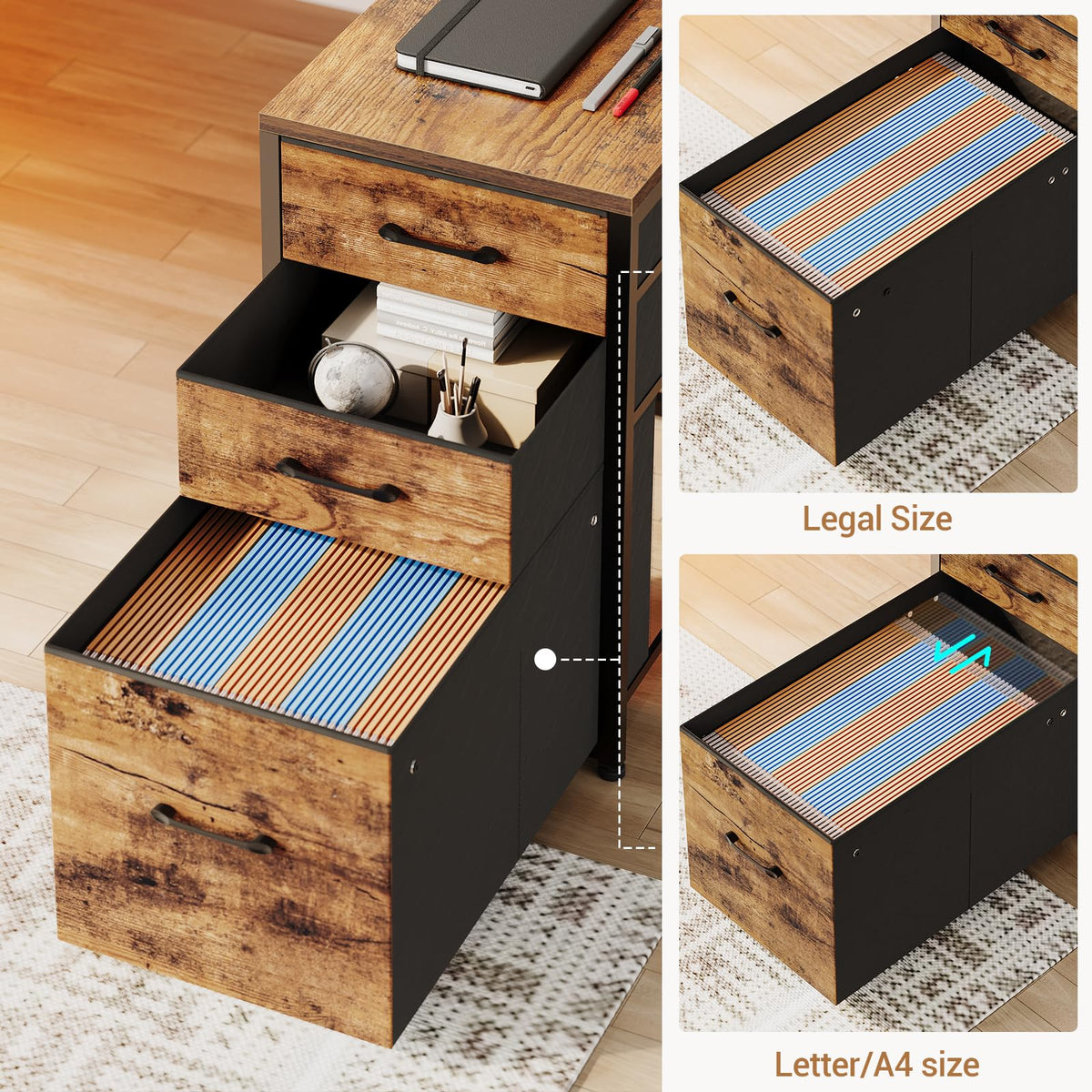 64.5" Reversible L Shaped Office Desk with Storage Drawers W364