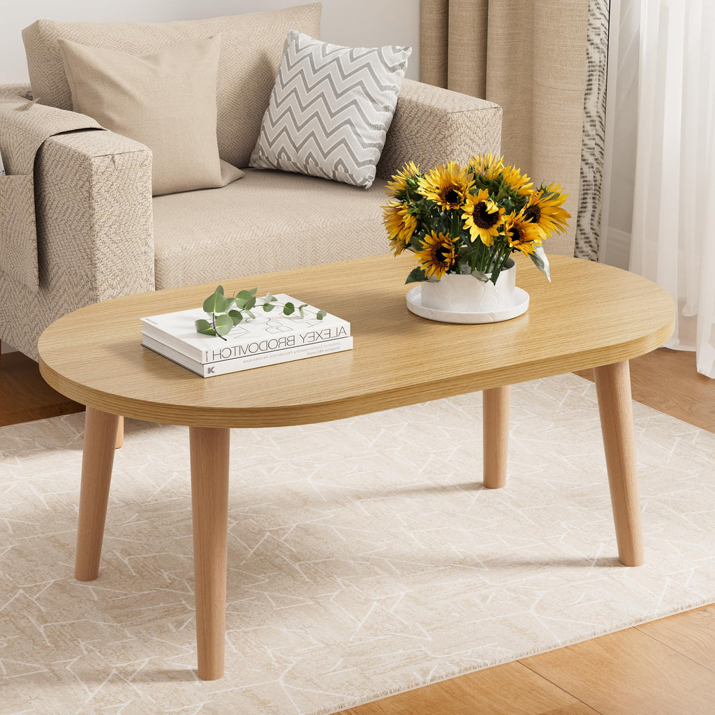 Small Oval Coffee Table with Solid Wood Legs T124