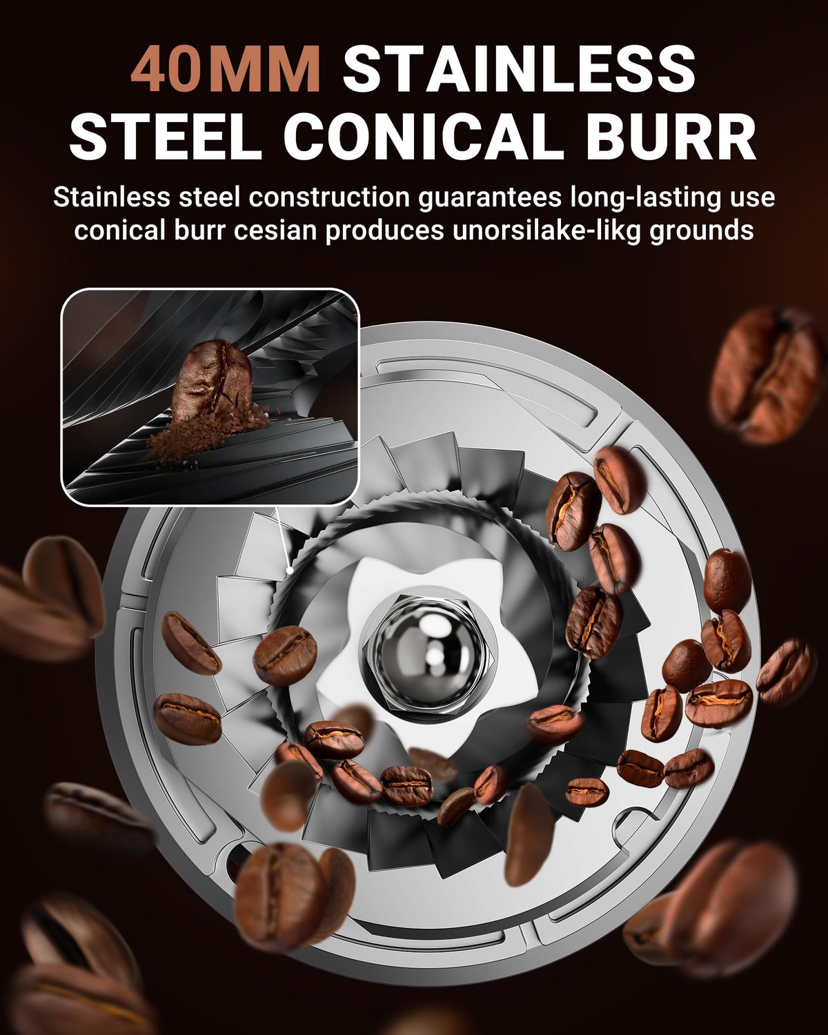 Burr Coffee Grinder, 48 Settings, Metallic Silver W94291