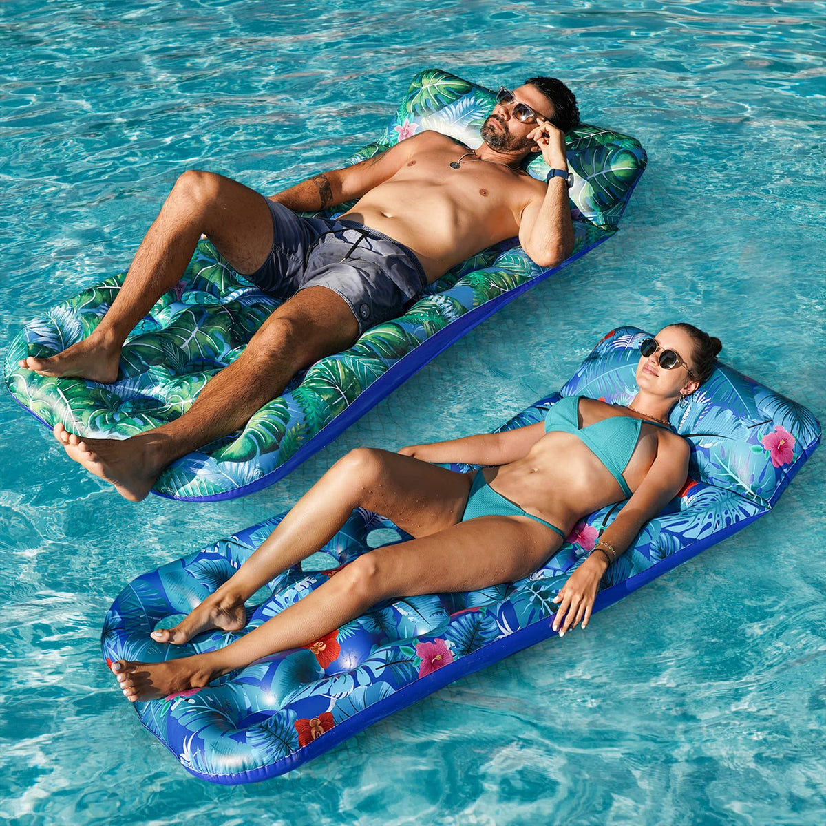 4 Pack Oversized Inflatable Pool Floats with Headrest and Cup Holder P1956