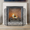 Black 3 Panel Foldable Wrought Iron Fireplace Screen Y191